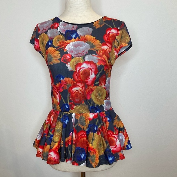 Alice + Olivia Womens Top XSmall Cap Sleeves Peplum Layered Tulle Exposed Zipper - Picture 2 of 11